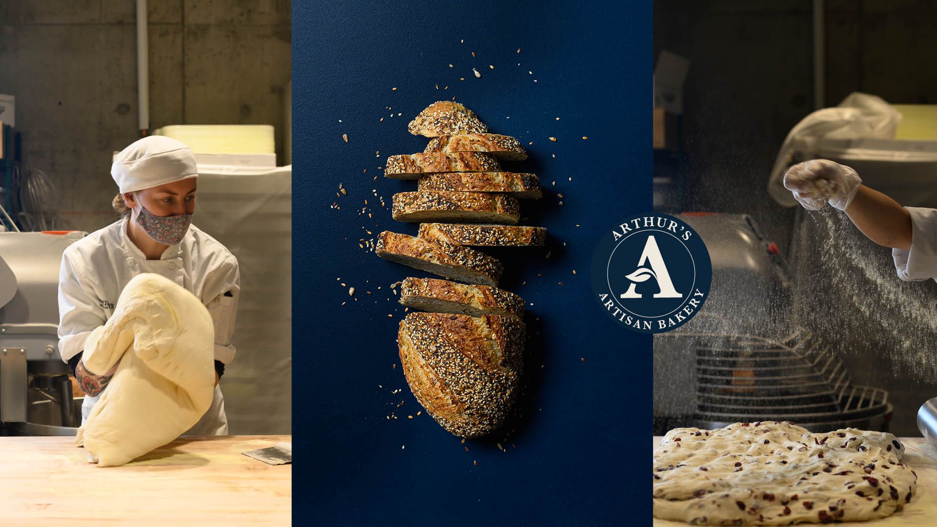 Three panelled bakery photography featuring sliced loaf of bread