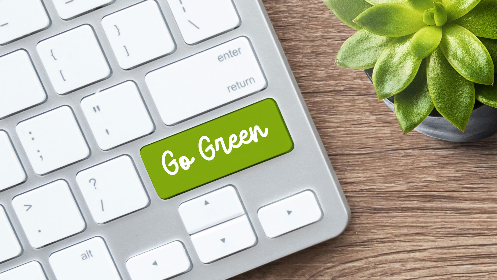 Keyboard with a green key that reads "Go Green"