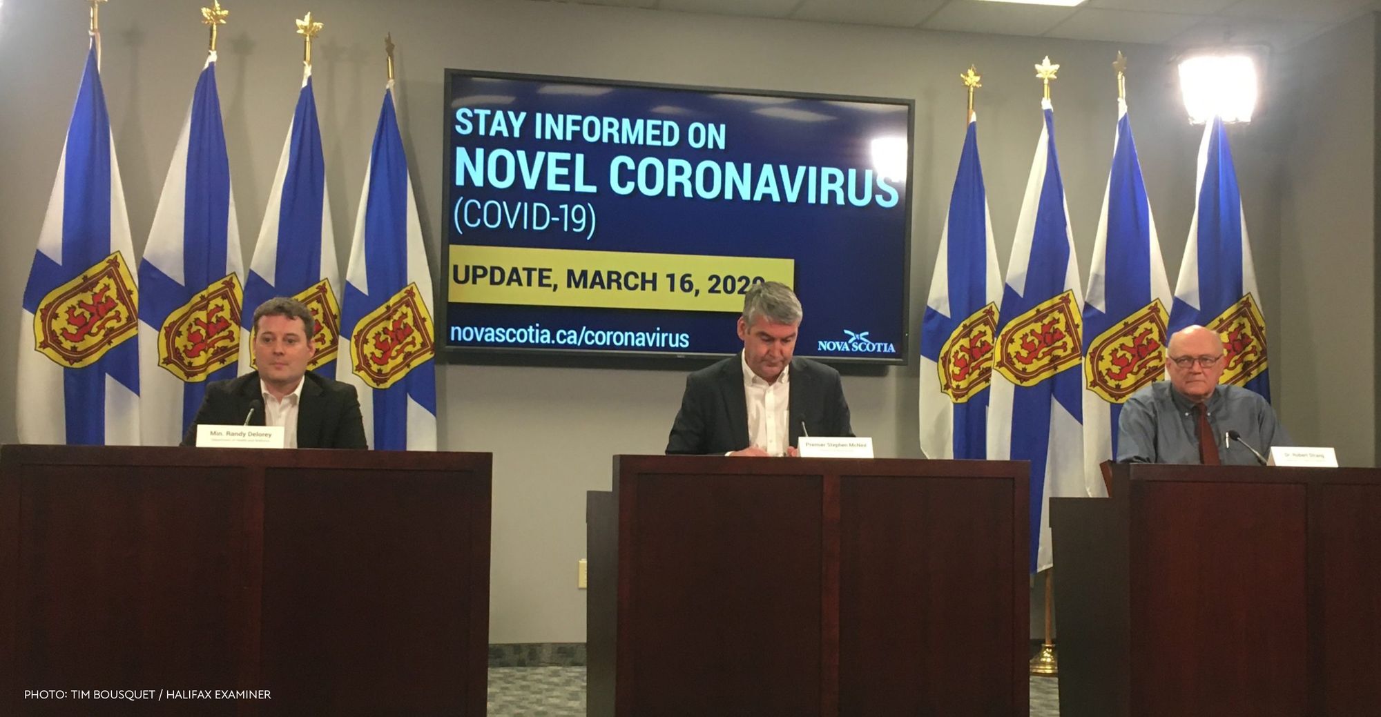 Premier Steven McNeil addressing Nova Scotian viewers during Covid-19 press conference on March 16, 2020.