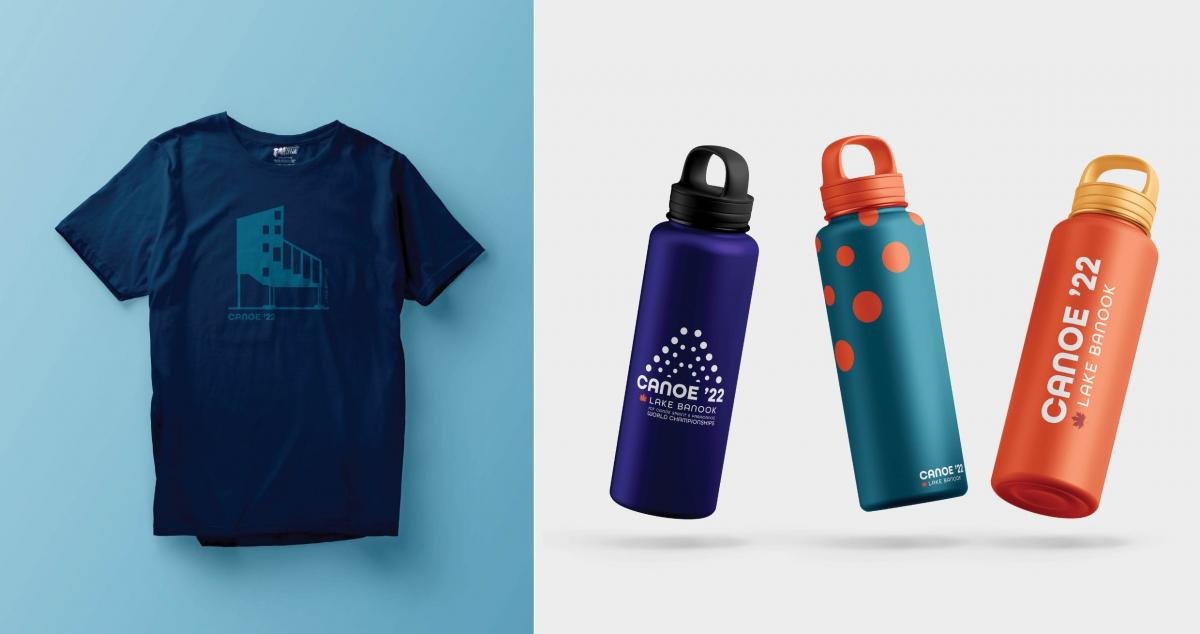 shirt and water bottles branded
